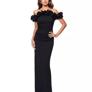 Xscape Black Strapless Ruffle Dress